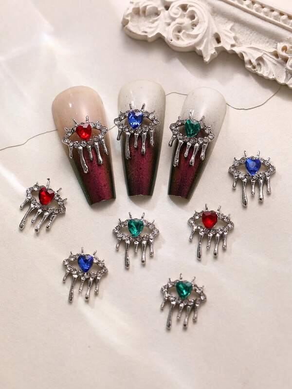 10pcs Halloween Eye Series Nail Art Decorations, Heart-Shaped Gem Nail Art Decor, Nail Salon Accessories, Nail Supplies, Perfect For DIY Nail Art And Nail Salon Use Nail Gem Nail Materials