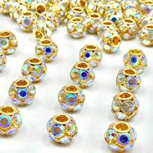 11Pcs 16MM Gold Base AB Rhinestone Flower Ball Beads Craft Set, Sparkly Round Spacer Charm Beads For DIY Bracelet Necklace Handmade Jewelry Making & Decor Accessories - Gold AB Rhinestones - View 9
