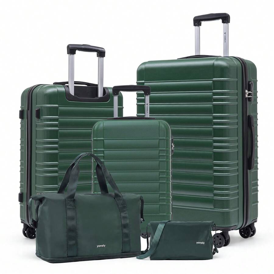 YONSLY Suitcase Set With Combination Lock 4 360° Wheels Mesh Pocket Soft Rubber Handle Nylon Toiletry Bag Travel Bag And 16+20 Inch Travel Suitcase - 深綠 - 查看 1