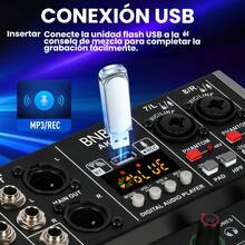 AK 6-Channel Professional Audio Mixer, 99 DSP, Bluetooth Connectivity For Mobile Phones, Built-In USB Interface, Computer Recording Capability, Compatible With 12V Car Power And 48V Phantom Power. Ideal For Live Broadcasts, Small Concerts, Etc. - Grey - View 6