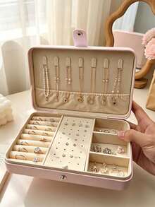 1pc Large Capacity Jewelry Box, PU Leather Jewelry Box, Portable Travel Jewelry Storage Box, Multi-Layer Jewelry Display Box, Compact Earring & Ring Box, Jewelry Organizer, Women's Gift Box, Travel Essential - Multicolor - View 2