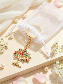 Luxury Rhinestone Tree Of Life Keychain, Bag Charm Pendant, Multi-Color Full Rhinestone Design, Gold Alloy Tree-Shaped Pendant Exquisite And Sparkling. Paired With Large Metal Key Ring, Sturdy Chain Resistant To Breaking, Suitable For Bags, Car Keys, Backpacks. Symbolizes Lucky Money Tree, Compact And Portable, Ideal For Gifts Or Personal Use, Ins Style Versatile Accessory, Holiday Gift Choice. - Multicolor - View 13