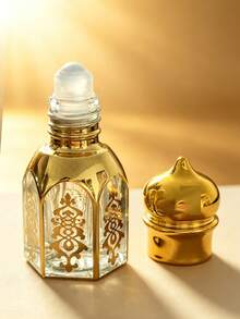 1 buah Botol Roll On Kaca Emas Motif Arab Vintage, Botol Roll On Parfum Attar Minyak Esensial Kosong yang Dapat Diisi Ulang, Botol Penyimpanan Sampel Kosmetik Portabel untuk Perjalanan dengan Tutup Emas - MultiWarna - View 6