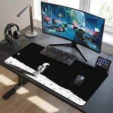Alfombrilla de ratón y tapete de escritorio extra largo con patrón de ilustración de astronauta, luna y observación de estrellas en blanco y negro, base de goma antideslizante y duradera, superficie suave apta para computadora, portátil, oficina y hogar, decoración de arte abstracto, útiles escolares - A - Ver 9