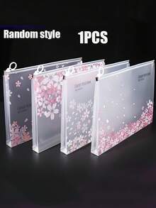 1 Set Transparent Waterproof Zipper File Folder A4 Size Pink Cherry Blossom Pattern Suitable For Office, Home, Travel And Other Occasions Stationery Supplies School Supplies Back To School Essentials Adult Stationery Set Utilies Colares - Sets - View 8