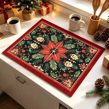 1pc Dish Drying Mat, Coffee Machine Mat, Christmas Holiday Table Mat Style Dish Drying Mat, Exquisite Floral Pattern, Absorbent Tabletop Protection, Suitable For Home Dining Table, Kitchen Counter, Combines Practicality And Holiday Atmosphere, Home Gift, Tabletop Decor - XYLSD-938 - View 6