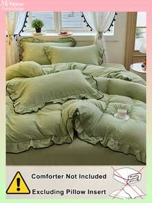 2/3pcs Green Ultra-Soft Jacquard Lace Bedding Set, 1 Duvet Cover And 1 Or 2 Pillowcases, Comfortable Soft Home Textiles, Dorm Bedding For Boys And Girls, Fresh INS Style, Machine Washable, No Filling - Green - View 2