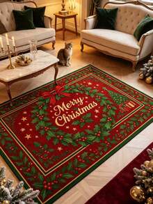 1pc Christmas Theme Green Leaf Wreath Rug, Thickened Rug, Thick Rug, Plush Rug, Autumn/Winter Rug, Thickened Rug, Living Room Rug, Rug, Living Room Area Rug, Area Small Rug, Mat, Home Decor, Large Living Room Rug, Round Rug, Living Room Home Decor, Room Decor, Washable Rug - Multicolor - View 2