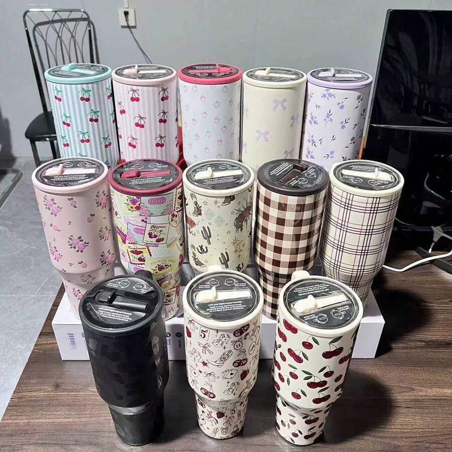32oz Stainless Steel Vacuum Insulated Sports Water Bottle With Portable Handle And Straw, Suitable For Outdoor Activities - Multicolor - View 1