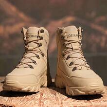 2 Colors Available High-Top Durable Work Boots For Men, Stable Lace-Up Non-Slip Outdoor Hiking Trekking Casual Everyday Boots - Khaki - View 10