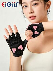 EIGIIS Women's Workout Gloves With Heart-Shaped Non-Slip Silicone Padding, Breathable Fabric, And Easy Removal For Gym Training, Weightlifting, Cycling - Multicolor-2 - View 2