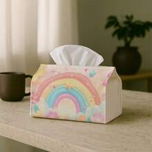 1pc Cute Dreamy Illustration Multifunctional Facial Tissue Box, Rainbow Cloud Heart Design, Soft Polyester Storage Box, Suitable For Kitchen, Living Room, Bedroom, Car - Home Decor And Facial Tissue Storage Organizer, Fashionable And Practical Facial Tissue Dispenser - Multicolor - View 2