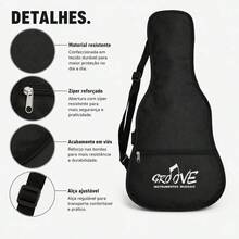 Capa Bag Cavaquinho Groove Alca Bolso Ziper Reforcada Preta - Preto - Visão 2