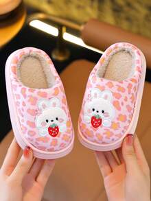 Girls' Cute Cartoon Indoor Bedroom Fuzzy Closed-Toe Slippers, Simple And Fashionable - Pink - View 2