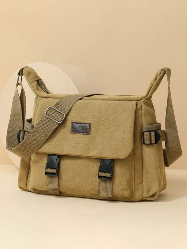 Men's Vintage Canvas Crossbody Bag, Large Capacity Cargo Style Style Messenger Bag, Casual Durable One Shoulder Commuter Bag