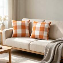 2PCS Watercolor White Pumpkin Maple Leaf Fall Throw Pillow Covers Autumn Harvest Botanical Farmhouse Sofa Bedroom Home Decor, Without Inserts - Orange - View 4