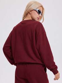 KyrLssu Sweatshirt Lengan Panjang Kerah Bulat Longgar Kasual untuk Wanita - Merah - View 4