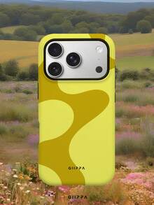 1pc Yellow-Brown Asymmetrical Wavy Pattern Design, Phone 17 Pro Max Phone Case, Compatible With Phone 16 Pro Max, 15 Pro Max, 14 Pro Max, Korean-Style High-End Fashion Fun Phone Case, Suitable For 11/12/13/14/15/16 Pro Max Plus, Elegant Design For Men And Women, Perfect Gift For Girlfriend On Christmas, Valentine's Day, Easter, Wedding Season And Birthday! - Yellow - View 6