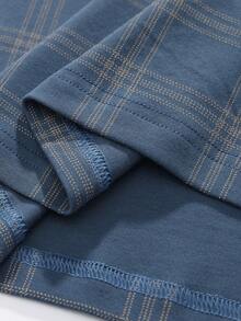 CJGD Men's Plaid Lapel Long Sleeve Pajama Set With Long Pants, Casual Fashionable Loungewear For Home And Outdoor Wear - Navy Blue - View 7