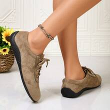 Women's Soft Sole Suede Lace-Up Casual Shoes, Round Toe, Flat Heel, Comfortable, Lightweight, Retro, Spring/Autumn, Daily Commute Shoes - Khaki - View 6