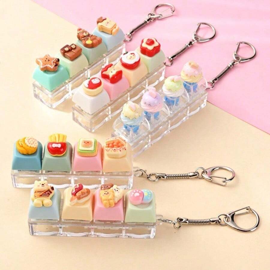 Cartoon Bear Dessert Food Shape Bag Pendant Accessory,1 DIY Keyboard Keycap Keychain Accessory,Suitable For Backpacks And Bags - Multicolor - View 1
