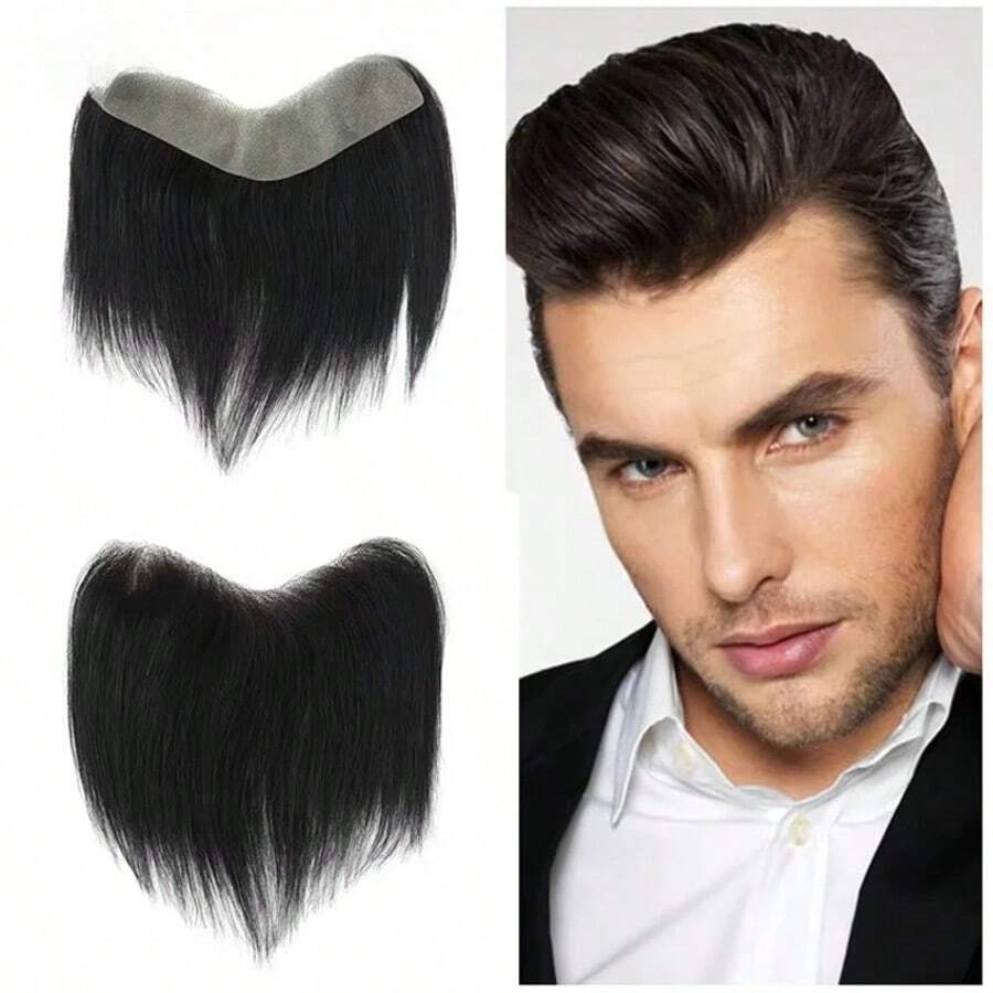 Kercsityn Human Hair Bangs For Men Toupee Hairpieces Designed For Restoring Receding Hairlines Featuring A Basic Straight Style