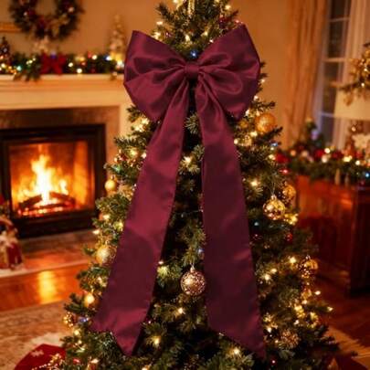 9319-16 X 42 Pulgadas Moños de Satén Extra Grandes para Navidad, Decoraciones de Árbol de Navidad, Moños para Árbol de Navidad, Moños para Decoración del Hogar, Corona, Fondo de Pared, Cumpleaños, Boda, Fiesta, Rojo Profundo