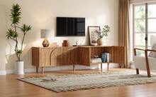 Tv Stand Natural With Storage With Shelves With Doors Made Of Wood For Living Room And Media Area - 自然的 - 查看 6