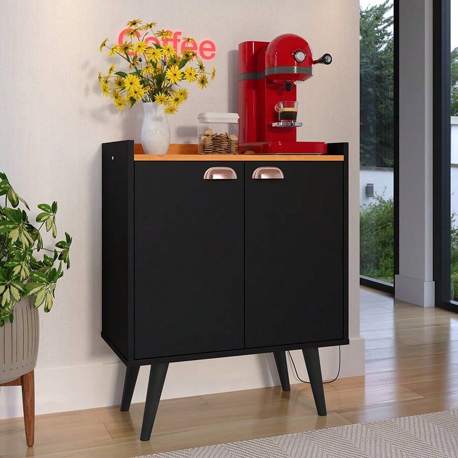Aparador Buffet Balcão 2 Portas Pés Palito Retrô Com Puxador Linea Cantinho do Café Cozinha
