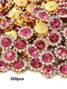 100/200/500pcs 1.2cm Rhinestone Sunflower Hand-Sewn Beaded Flower Applique Lace DIY Hair Accessories Material Handmade Double Layer Flower - Sunflower Flat-back Rhinestone - View 11