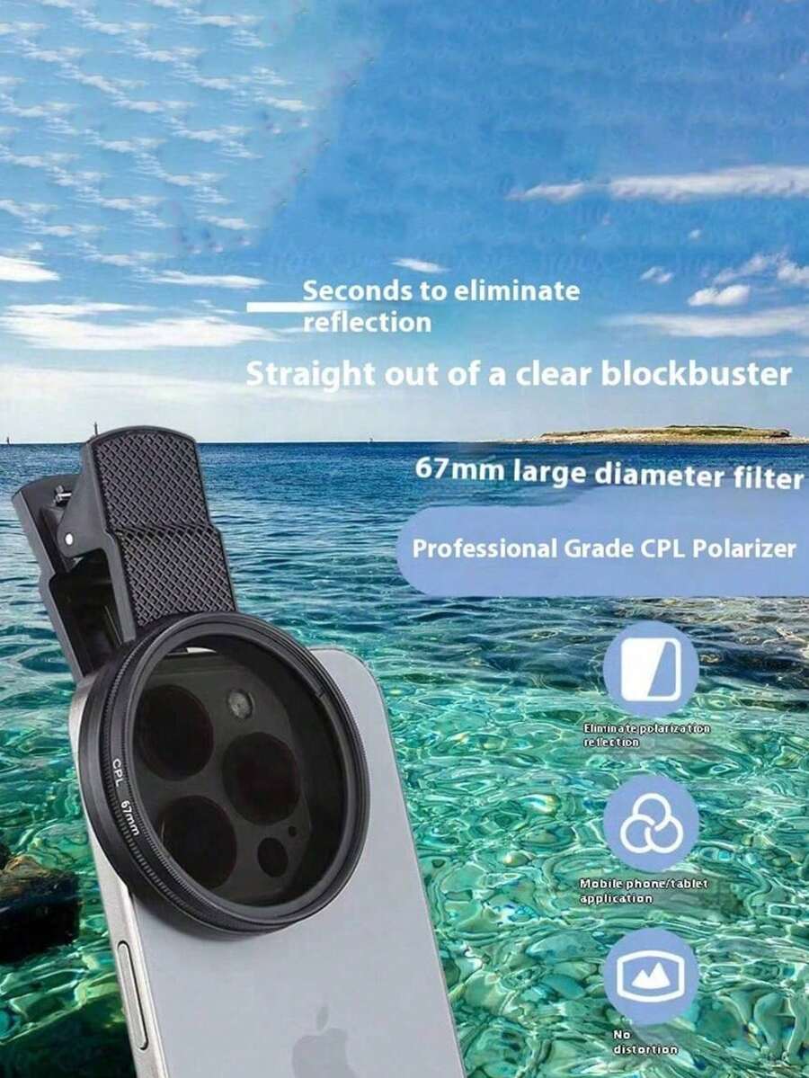 通用 CPL 偏振濾鏡,67mm 夾式 CPL 手機相機鏡頭濾鏡套件,圓形偏振濾鏡適用於智慧型手機,超薄多層鍍膜 CPL 鏡頭濾鏡,夾式手機濾鏡適用於智慧型手機和單反相機,兼容多種設備,無需電池,減少眩光 - 查看 1