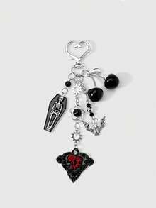 1PC Dark Sweet Cool Personalized Coffin Bat Rose Keychain Cherry Bag Charm Accessory - Multicolor - View 6