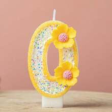 1pc Pink Glitter Number Birthday Cake Candle, Shiny Number Cake Decoration Topper, Party Decoration And Anniversary Celebration, Yellow Glitter Number 1 Candle With Daisy Flower Decoration, Birthday And Anniversary Party Cake Topper - Yellow - View 18