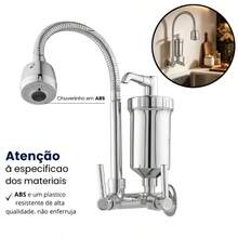 Torneira Com Filtro Tubo Flexível para Cozinha Gourmet Pia Parede Cone Abs 2 Modos de Jato - Prata - Visão 4