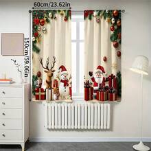 2 Stück 2D Flachdruck Frohe Weihnachten Mode Halbverdunkelungs-Vorhänge, Weihnachtsmann Schneemann Geschenk Muster, langanhaltend Polyesterfaser Material, geeignet für Geburtstagsparty, Feiertagsfeier, Heimdekoration und Studio-Requisiten, perfekt für Schlafzimmer, Büro, Küche, Wohnzimmer und Arbeitszimmer Dekoration, Wohnzimmer Vorhänge - Verschiedenfarbig - Übersicht 15