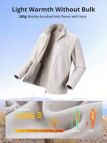 CAMEL CROWN Women's Fleece Jacket, Stand Collar Full Zip Soft Cozy Outdoor Jacket For Casual Hiking Sports - Gray Card - View 3