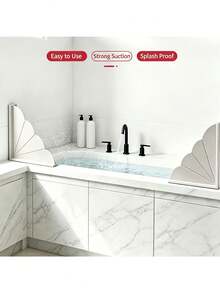 1pc Bathtub Splash Guard With Suction Cups, Corner Water Barrier For Bathtub, Sink & Shower, Reusable Anti-Splash Water Stop Panel - A - View 4