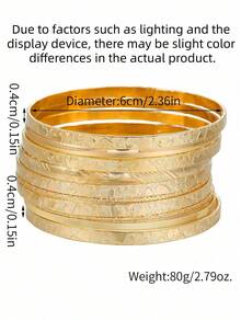 RINTOLER 10pcs Fashion Women Heart & Floral Texture Iron Bangle Bracelet Set, Vintage Multi-Layer Stackable Closed Cuff Bracelet Jewelry, Party Girlfriend Gift - ZJ15779-10 Bracelets - View 2