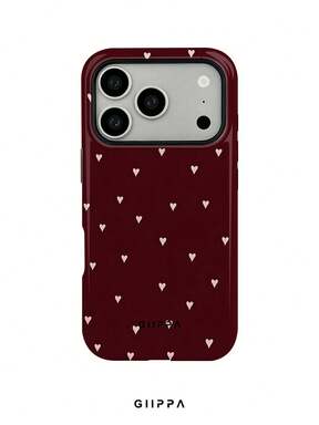 GIIPPA 1pc Burgundy Base With White Heart Pattern Design, Phone 17 Pro Max Phone Case, Compatible With Phone 16 Pro Max, 15 Pro Max, 14 Pro Max, Korean High-End Fashion Fun Phone Case, Suitable For 11/12/13/14/15/29 Pro Max Plus, Elegant Design For Men And Women, Perfect Gift For Girlfriend On Christmas, Valentine's Day, Easter, Wedding Season And Birthday!