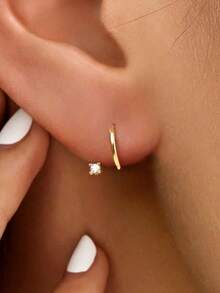 1 Pair Zirconia Earrings - 14K Gold Plated Hypoallergenic Material - Minimalist Elegant Women's Earrings - Suitable For Daily Wear And As Jewelry Gift - Multicolor - View 2
