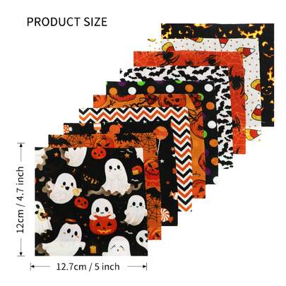 10pcs Charm Pack Set Pumpkin Bat Ghost Halloween Pattern Vintage Style Handmade DIY With Rich Color And Texture Elements 100% Polyester Patchwork In 10 Design Styles Suitable For Patchwork DIY Craft Projects DIY Wallet Making Gift Giving Bag Making