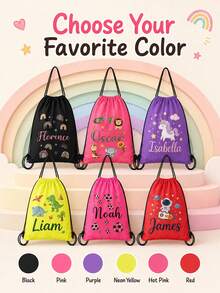 Customized Wildlife Zoo Animal Name Drawstring Bag - Personalized Zoo Text Backpack, Suitable For Picnic, Unique Gift Bag, Can Be Used As Birthday Party, Baby Shower Gift And Customized Birthday Gift - Multicolor - View 2