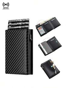 RFID Credit Card Holder For Men, Magnetic Pop-Out Metal Card Holder, Money Pouch, Carbon Fiber PU Leather Men's Wallet, Gift For Men, Father's Day Gift - Multicolor - View 3