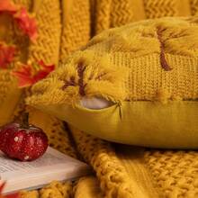 1pc 17.7x17.7 Inch 3D Maple Leaf Quilted Loop Plush Pillow Cover, American Countryside Autumn Harvest Faux Fur Cushion Cover, Thanksgiving Fall Decor For Living Room Sofa Bedroom, Pillow Insert Not Included - Ginger - View 4
