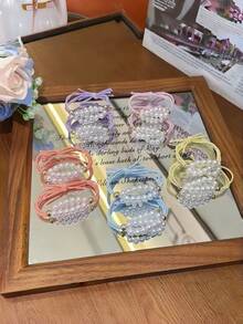 5/10pcs Pearl Hair Ties For Women, High Elasticity 4-Strand Hair Bands, Fresh Daily Hair Styling - Multicolor - View 4