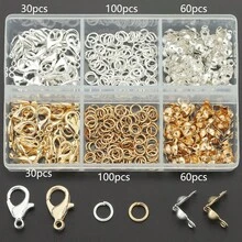 380pcs DIY Jewelry Making Accessories Set, Includes 60pcs Lobster Clasp, 120pcs Crimp Beads, 200pcs Closed Jump Rings, Suitable For Handmade Woven DIY Necklace, Bracelet, Bag Charm, Can Be Flattened To Secure Clasp, Pendant Chain Connector Rings, DIY Jewelry Making Materials - Lobster Clasp & Jump Ring & Bag Clasp - View 17