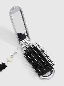 1 buah Set Sisir & Cermin Lipat Kucing Hitam Lucu, Sisir Airbag untuk Kembali ke Sekolah, Cermin Sisir Portabel DIY, Sisir Kecil Dekoratif Berbentuk Bintang Gaya Y2K - A - View 5