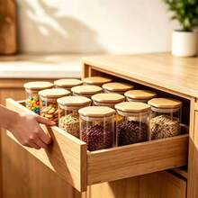 Glass Storage Jars With Bamboo Lids, Hexagon Clear Food Canisters Set, Airtight Kitchen Containers For Candy, Cookies, Grains, Spices, Nuts, Dry Pantry Organizer Jars For Countertop Cabinet, 6/12 Pack - View 6