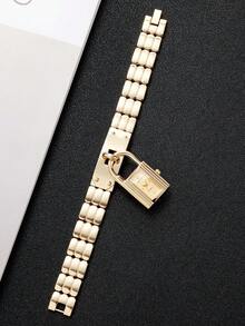 Jam Tangan Quartz Wanita dengan Desain Kunci Personalisasi, Dial Persegi Kecil yang Indah, Tali Paduan Emas, Jam Tangan Mewah Niche, Hadiah untuk Pacar (1 buah/Set) Kotak Jam Tangan Tidak Termasuk - Emas - View 8