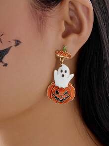 2pcs Halloween Oil Drop Pumpkin & Ghost Earrings - Multicolor - View 2